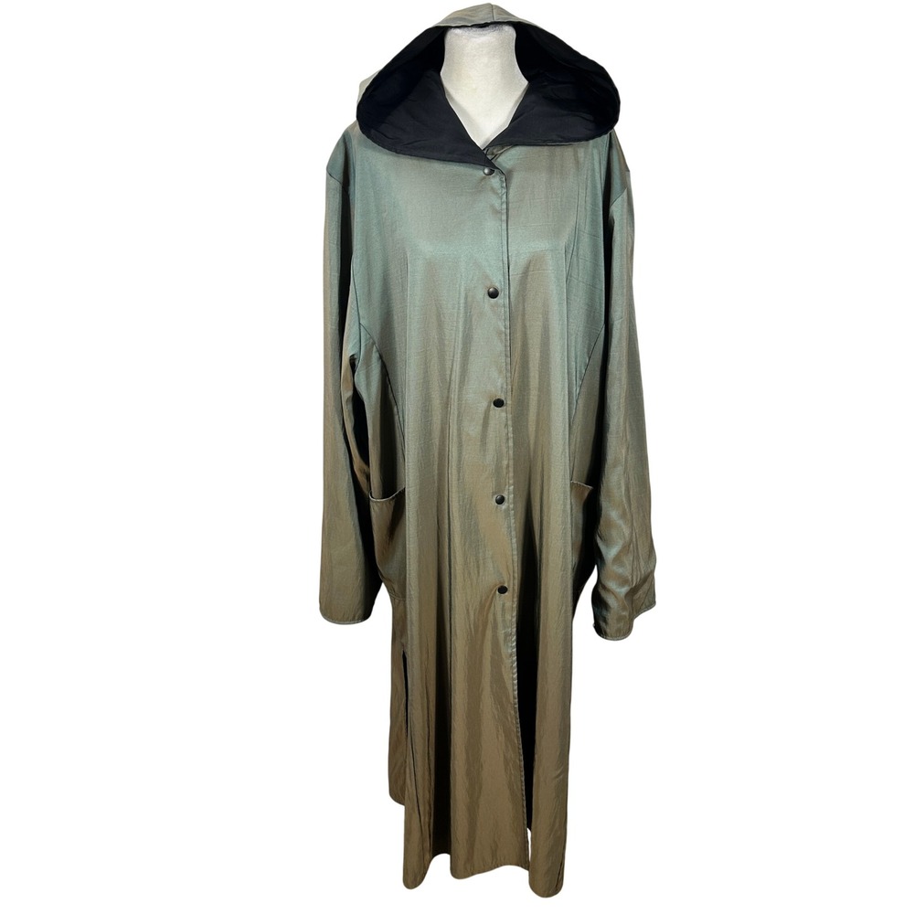 Maralyce Ferree Raincoat Women XL Green Excellent Iridescent Hooded Duster USA